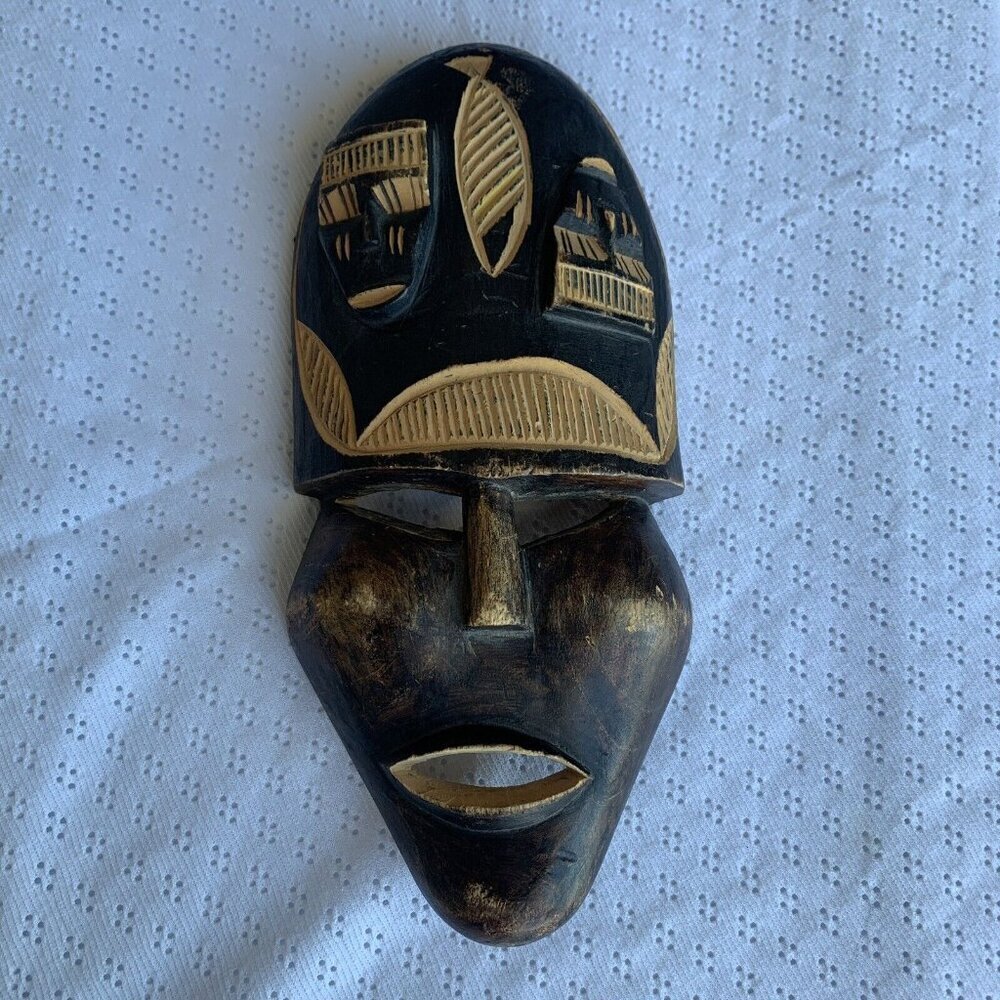 Vintage African Kenya Hand Carved Wooden Tribal Mask Wood Hanging‎ Wall Decor
